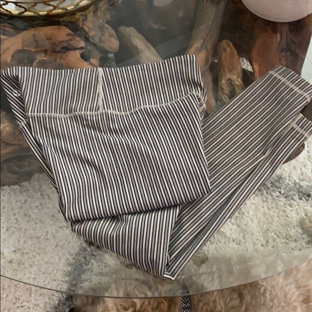 Lululemon cream and blue striped leggings